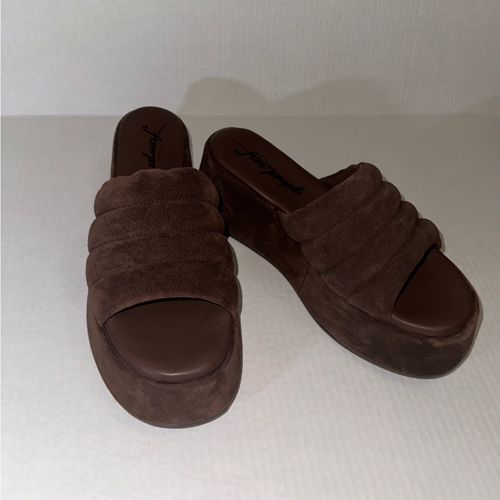 Free people paradise chocolate suede slip on platforms